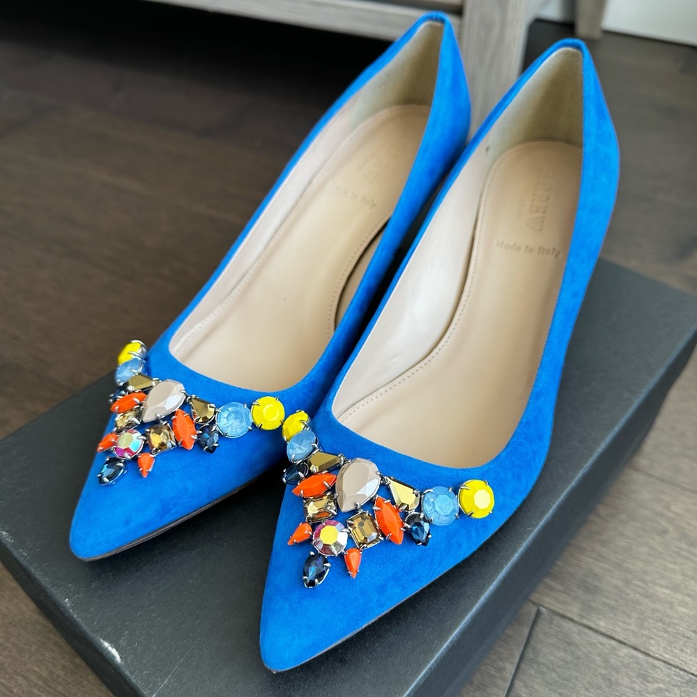 NIB J. Crew COLLECTION DULCI SUEDE PUMPS WITH JEWELS Item E4673 Size 7.5 Blue